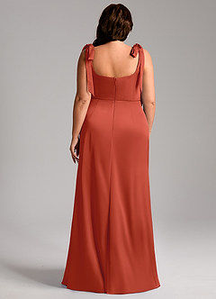 Azazie Frostine Bridesmaid Dresses Rust A-Line Bow Stretch Satin Dress image13