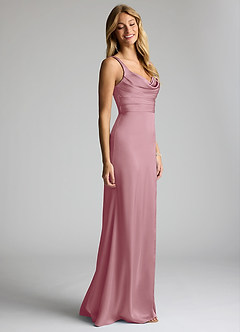 Azazie Elida Bridesmaid Dresses Vintage Mauve Sheath Pleated Stretch Satin Dress image3
