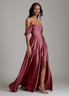 Azazie Loisa Abiti da Damigella Abito A-Line in Raso Elasticizzato a Spalla Scoperta Rosa Del Deserto image6