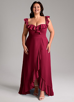 Azazie Lyra Bridesmaid Dresses Burgundy A-Line Chiffon Convertible Dress image5