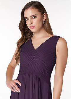 Azazie Flora Bridesmaid Dresses Plum A-Line Pleated Chiffon Dress image5
