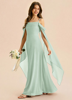 Azazie Moana Junior Linia A Pofałdowany Szyfon Długość podłogi Młodsza druhna Sukienka image2