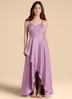 Azazie Prisha Junior Linia A Pofałdowany Satyna elastyczna Długość podłogi Młodsza druhna Sukienka image5