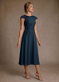 Azazie Crista Abiti per la Madre della Sposa Abito A-Line in Chiffon Pizzo Marino Scuro image3