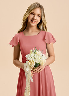 Azazie Cady Junior A-Linie Plissee Chiffon Kleid Antike Rose image8