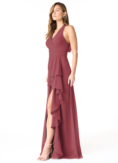 Azazie Aviv Vestidos de damas de honor Vestido de Merlot de Gasa de Corte en A con Plisado image3