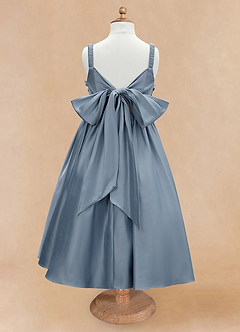 Azazie Midge vestidos de niña de las flores Vestido de Azul Polvoriento de Satin Mate de Corte En A con Lazo image6