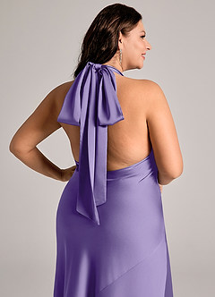 Azazie Velli Vestidos de damas de honor Vestido de Tahití de Satén Elástico de Corte Sirena con Cuello Alto image12