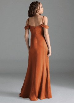 Azazie Amyra Junior Vestido de Canela de Satén Elástico de Recto con Vestidos sin tirantes image5