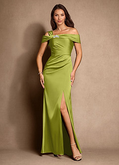 Azazie Altonia Kleider für die Brautmutter Meerjungfrau-Linie Schulterfrei Stretch-Satin Kleid Zitronengras image4
