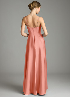 Azazie Elle Bridesmaid Dresses Coral A-Line Pleated Stretch Satin Dress image5
