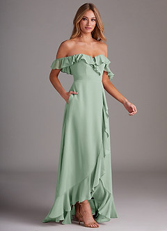 Azazie Lyra Robes de demoiselle d'honneur Robe Trapèze Convertible en Mousseline de soie Agave image6