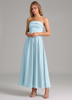 Azazie Lucienne Vestidos de damas de honor Vestido de Azul Cielo de Satén Elástico de Corte en A con Plisado image4