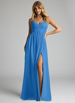 Azazie Alia Bridesmaid Dresses Blue Jay A-Line Pleated Chiffon Dress image1