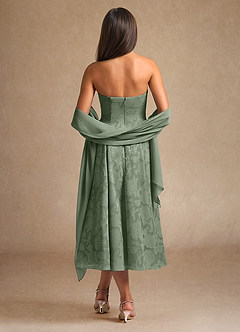Azazie Lorain Abiti per la Madre della Sposa Abito A-Line in Burnout Floreale Plissettato Matcha image3