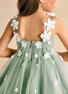 Azazie Teacup Flower Girl Dresses Ivory Matcha Ball-Gown Lace Tulle Dress image11