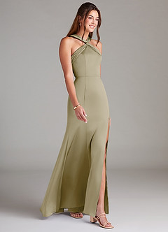 Azazie Rue Bridesmaid Dresses Moss Green A-Line Pleated Stretch Satin Dress image4