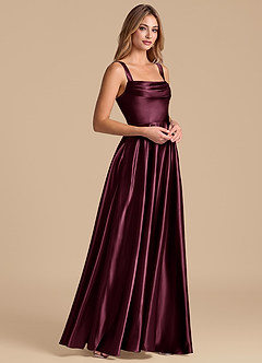 Azazie Shaude Bridesmaid Dresses Cabernet A-Line Pleated Metallic Satin Dress image4