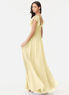 Azazie Bondi Vestidos de damas de honor Vestido de Sorbete De Limón de Gasa de Corte en A con Volantes image5