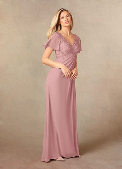 Azazie Holga Final Sale Dusty Rose A-Line V-Neck Lace Chiffon Dress image5