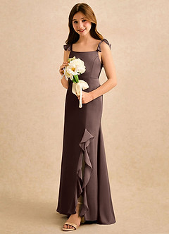 Azazie Novalie Girls Formal Flower Girl Dresses Ganache Mermaid Bow Stretch Satin Dress image2