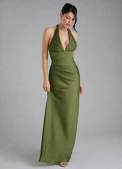Azazie Torrance Bridesmaid Dresses Olive Mermaid Corset Stretch Satin Dress image5