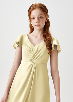 Azazie Soren Junior Peacock A-Line Ruched Stretch Satin Dress image3