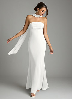 Azazie Saylor Bridesmaid Dresses White Mermaid Strapless Chiffon Dress image7