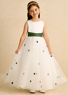 Azazie Cricket Blumenmädchenkleider Ballkleid Plissee Matte Satin Kleid Elfenbein Olivgrün image4