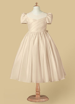 Azazie Anirra Flower Girl Dresses Champagne Ball-Gown Pleated Matte Satin Dress image5
