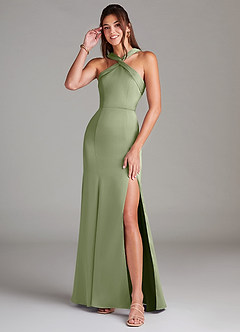 Azazie Rue Bridesmaid Dresses Pistachio Mermaid Pleated Stretch Satin Dress image1