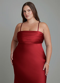 Azazie Saylor Jurken voor bruidsmeisjes Jurk van Stretch Satijn met Zeemeermin Strapless Scharlaken image7
