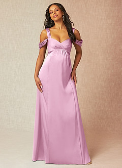 Azazie Rhea Maternity Bridesmaid Dresses A-Line Off-The-Shouler Pleated Stretch Satin Floor-Length Dress image4