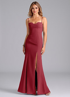 Azazie Wynni Bridesmaid Dresses Pomegranate Mermaid Corset Chiffon Dress image3