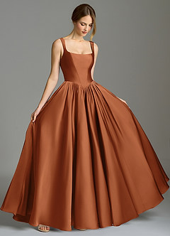 Azazie Verina Abiti da Damigella Abito A-Line in Raso Elasticizzato Plissettato Rame image5