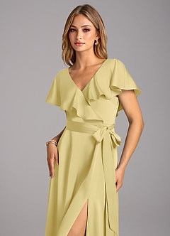Azazie Lainey Bridesmaid Dresses Lemon Sorbet A-Line with Pockets Stretch Satin Dress image6