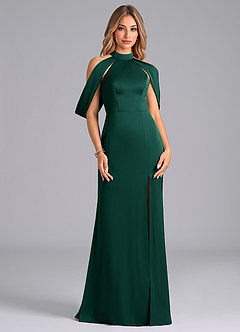 Azazie Bonny Bridesmaid Dresses Emerald Mermaid Off the Shoulder Stretch Satin Dress image1