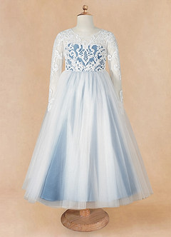 Azazie Elodie Blumenmädchenkleider Ballkleid Spitze Kleid Elfenbein Stahlblau image10