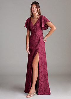Azazie Ambrosia Brautjungfernkleider A-Linie Plissee Blumen-Burnout Kleid Burgunderrot image4