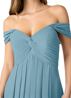 Azazie Kaitlynn Bridesmaid Dresses Moody Blue Empire Ruched Chiffon Convertible Dress image5