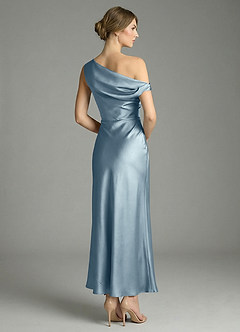 Azazie Emerson Bridesmaid Dresses Dusty Blue Mermaid Off the Shoulder Stretch Satin Dress image6