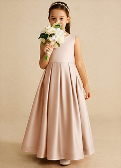 Azazie Cailee Flower Girl Dresses English Rose Ball-Gown Pleated Matte Satin Dress image3