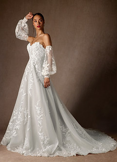 Azazie Madeleine Vestidos de novia Vestido de Diamante Blanco de Encaje de Corte Princesa con Sin tirantes image4