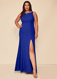 Azazie Rogue Bridesmaid Dresses Royal Blue Mermaid Scoop Side Slit Stretch Crepe Dress image7