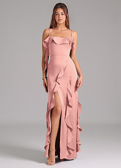 Azazie Malia Brautjungfernkleider A-Linie Seitliche Cut-Outs Stretch-Satin Kleid Rosettenrosa image3