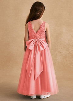 Azazie Cinna Flower Girl Dresses Coral A-Line Lace Tulle Dress image2