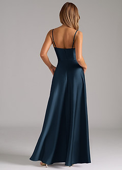 Azazie Elle Vestidos de damas de honor Vestido Azul Marino Oscuro de Satén Elástico de Línea A con Plisado image7