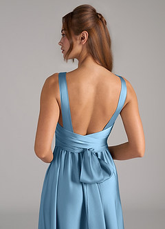 Azazie Kora Final Sale Steel Blue A-Line Pleated Stretch Satin Dress image2