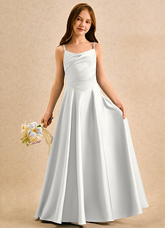 Azazie Coconut Girls Formal Abiti da Ragazza di Fiori Abito A-Line in Raso Elasticizzato Plissettato Bianco image3