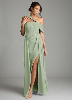 Azazie Kassandra Abiti da Damigella Abito A-Line in Chiffon a Spalla Scoperta Verde Salvia image3